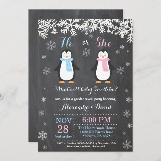 Winter Penguin Beer Gender Reveal Invitation Kaart (Voorkant / Achterkant)