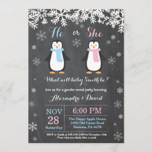 Winter Penguin Beer Gender Reveal Invitation Kaart