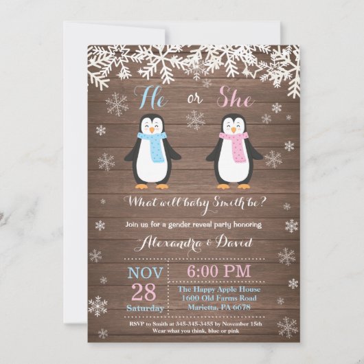 Winter Penguin Beer Gender Reveal Invitation Kaart (Voorkant)