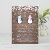 Winter Penguin Beer Gender Reveal Invitation Kaart (Staand voorkant)