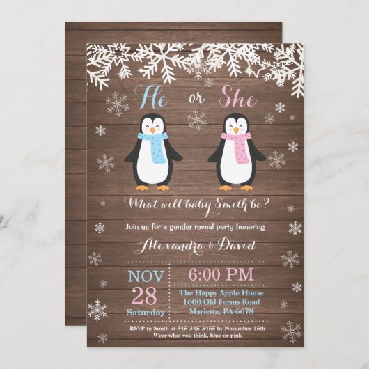 Winter Penguin Beer Gender Reveal Invitation Kaart (Voorkant / Achterkant)