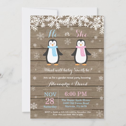 Winter Penguin Beer Gender Reveal Invitation Kaart (Voorkant)