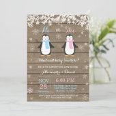 Winter Penguin Beer Gender Reveal Invitation Kaart (Staand voorkant)
