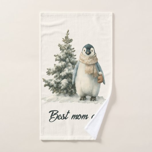 Winter Penguin “Best Mom Ever” Design Bad Handdoek (Handdoek)
