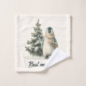 Winter Penguin “Best Mom Ever” Design Bad Handdoek (Wasdoekje)