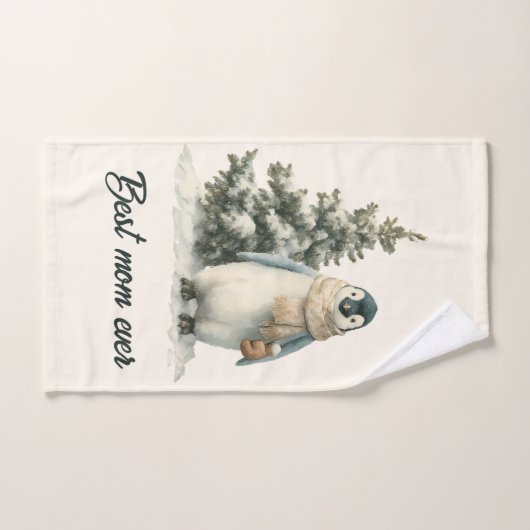 Winter Penguin “Best Mom Ever” Design Bad Handdoek (Handdoek)