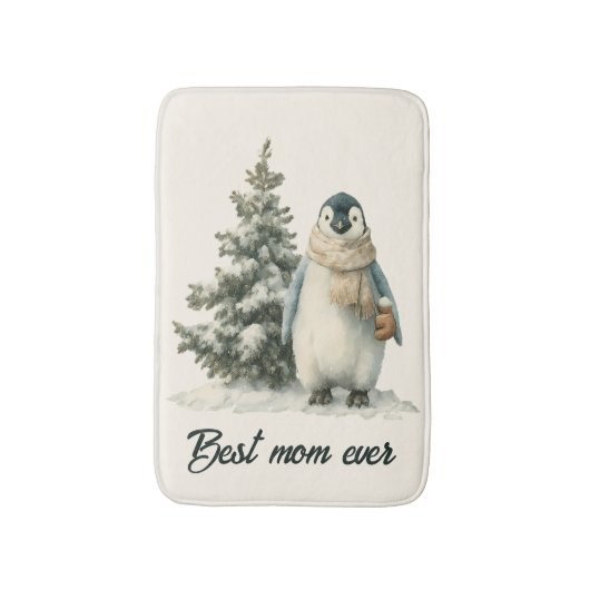 Winter Penguin “Best Mom Ever” Design Badmat (Voorkant Verticaal)