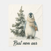 Winter Penguin “Best Mom Ever” Design Fleece Deken (Voorkant)