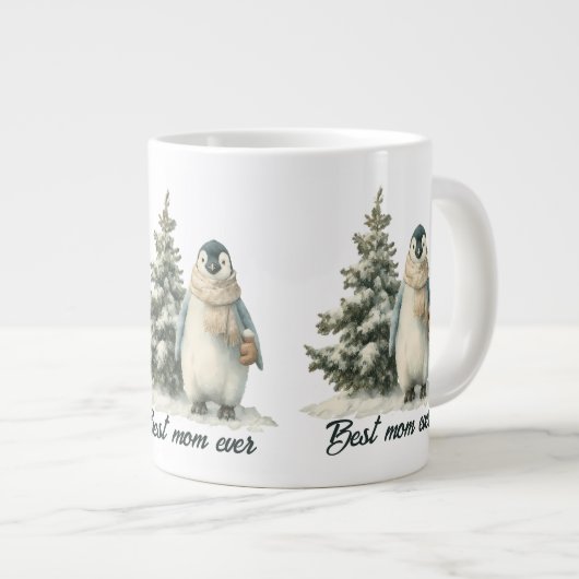 Winter Penguin “Best Mom Ever” Design Grote Koffiekop (Voorkant rechts)