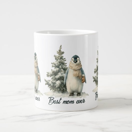 Winter Penguin “Best Mom Ever” Design Grote Koffiekop (Voorkant)