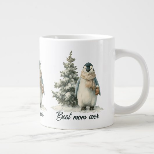 Winter Penguin “Best Mom Ever” Design Grote Koffiekop (Rechts)