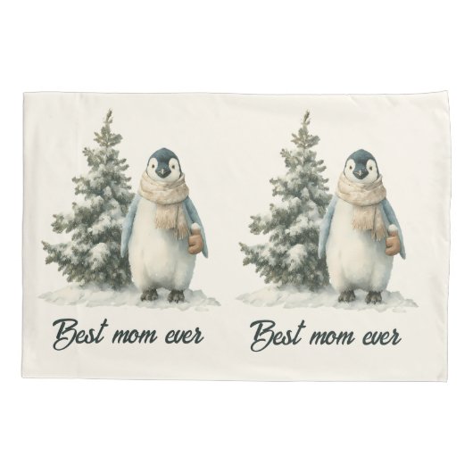 Winter Penguin “Best Mom Ever” Design Kussensloop (Achterkant)