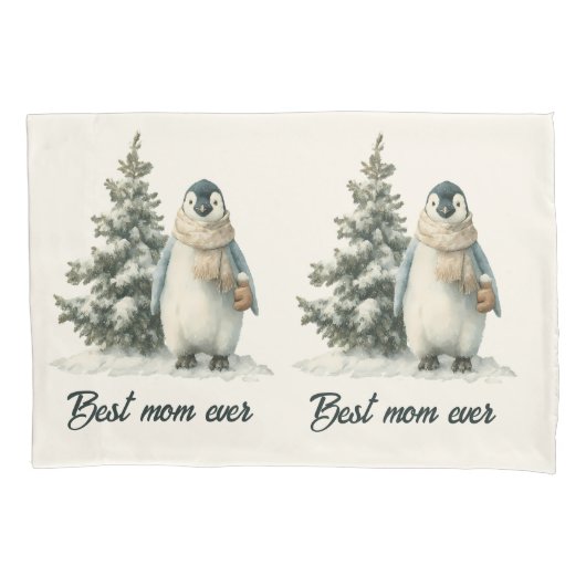 Winter Penguin “Best Mom Ever” Design Kussensloop (Voorkant)