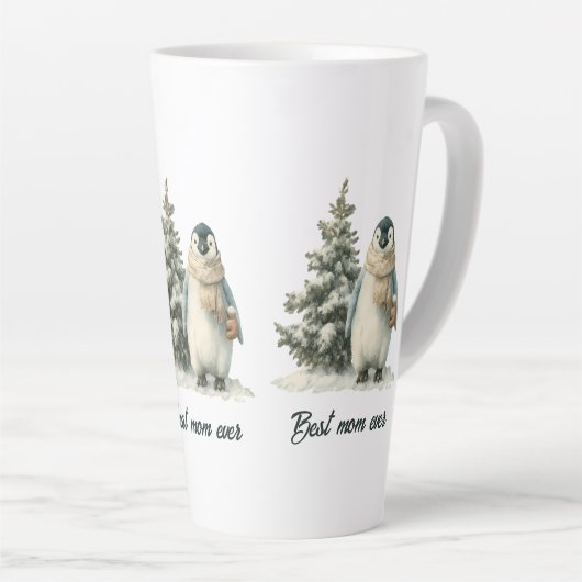 Winter Penguin “Best Mom Ever” Design Latte Mok (Rechterhoek)
