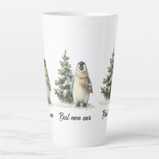 Winter Penguin “Best Mom Ever” Design Latte Mok (Voorkant)