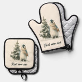 Winter Penguin “Best Mom Ever” Design Ovenwant & Pannenlap Set (Voorkant / Achterkant)