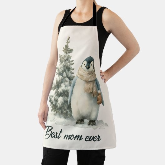 Winter Penguin “Best Mom Ever” Design Schort (Insitu)