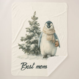 Winter Penguin “Best Mom Ever” Design Sherpa Deken