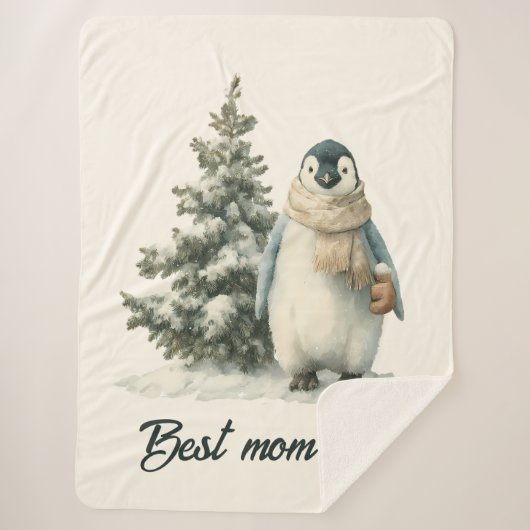 Winter Penguin “Best Mom Ever” Design Sherpa Deken (Voorkant)