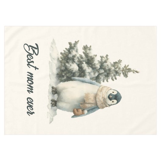 Winter Penguin “Best Mom Ever” Design Tafelkleed (Voorkant (Horizontaal))