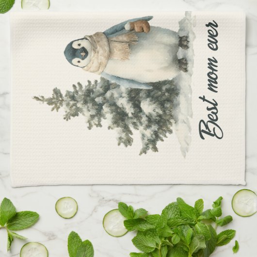 Winter Penguin “Best Mom Ever” Design Theedoek (Gevouwen)