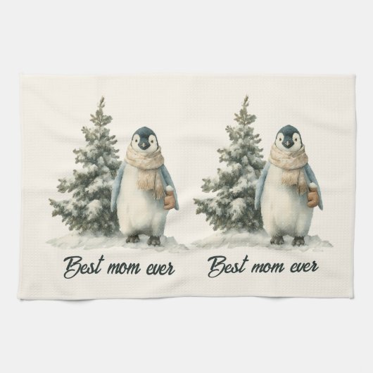 Winter Penguin “Best Mom Ever” Design Theedoek (Horizontaal)