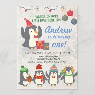 Winter Penguin Birthday Uitnodiging