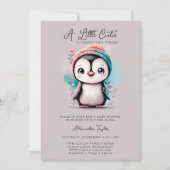Winter Penguin Cutie Roze Blauwgroen Meisje Baby s Kaart (Voorkant)