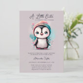 Winter Penguin Cutie Roze Blauwgroen Meisje Baby s Kaart (Staand voorkant)