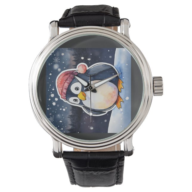 Winter Penguin E-Watch – Stijlvol en leuk Winter-t Horloge (Voorkant)