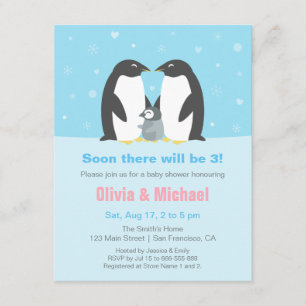 Winter Penguin Family Baby Shower Invitaties Kaart