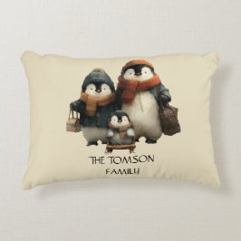 Winter Penguin Family Personalized Design Accent Kussen