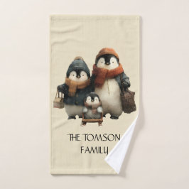 Winter Penguin Family Personalized Design Bad Handdoek