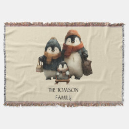 Winter Penguin Family Personalized Design Deken