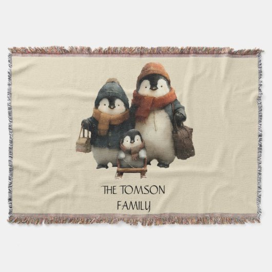 Winter Penguin Family Personalized Design Deken (Voorkant)
