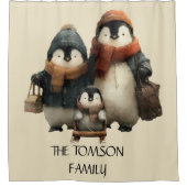 Winter Penguin Family Personalized Design Douchegordijn (Voorkant)