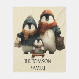 Winter Penguin Family Personalized Design Fleece Deken