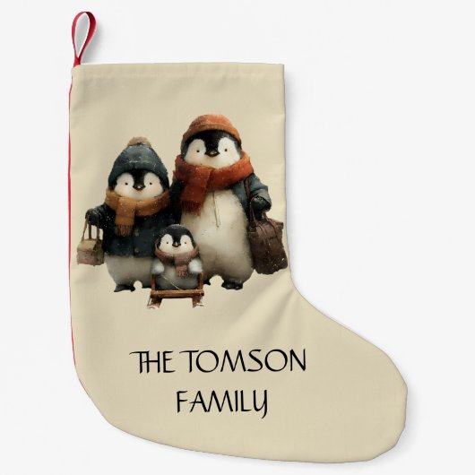Winter Penguin Family Personalized Design Kleine Kerstsok (Voorkant)