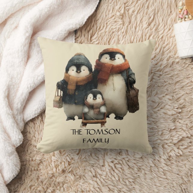 Winter Penguin Family Personalized Design Kussen (Deken)