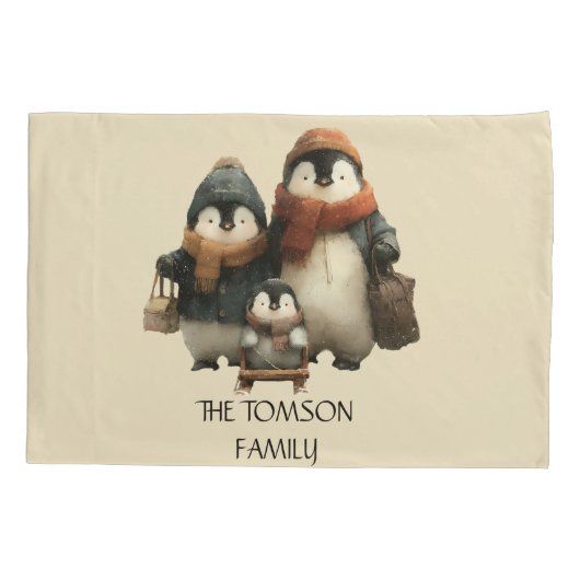 Winter Penguin Family Personalized Design Kussensloop (Achterkant)