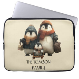 Winter Penguin Family Personalized Design Laptop Sleeve
