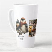 Winter Penguin Family Personalized Design Latte Mok (Linkerhoek)
