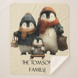 Winter Penguin Family Personalized Design Sherpa Deken