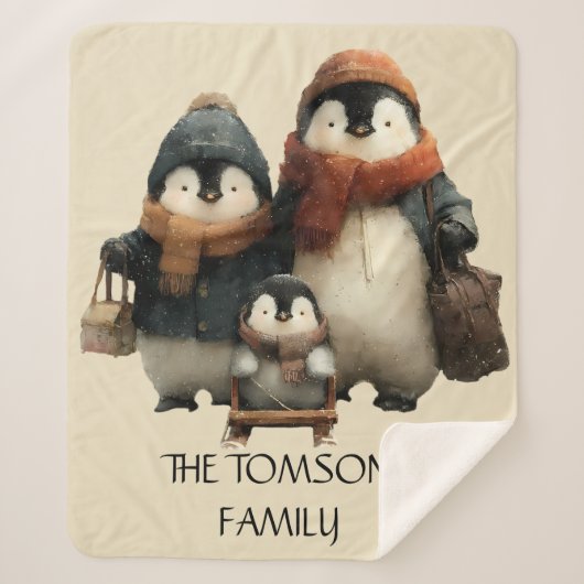 Winter Penguin Family Personalized Design Sherpa Deken (Voorkant)