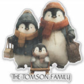 Winter Penguin Family Personalized Design Sticker (Voorkant)