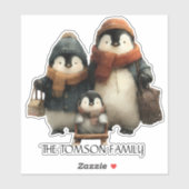 Winter Penguin Family Personalized Design Sticker (Vel)