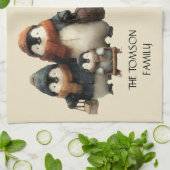 Winter Penguin Family Personalized Design Theedoek (Gevouwen)