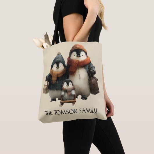 Winter Penguin Family Personalized Design Tote Bag (Dichtbij)
