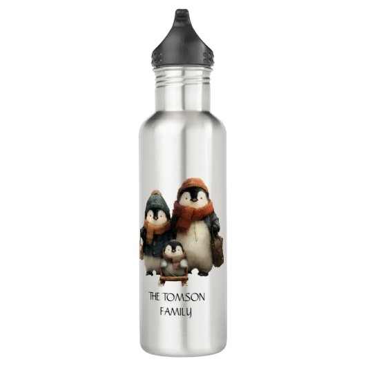 Winter Penguin Family Personalized Design Waterfles (Rechts)