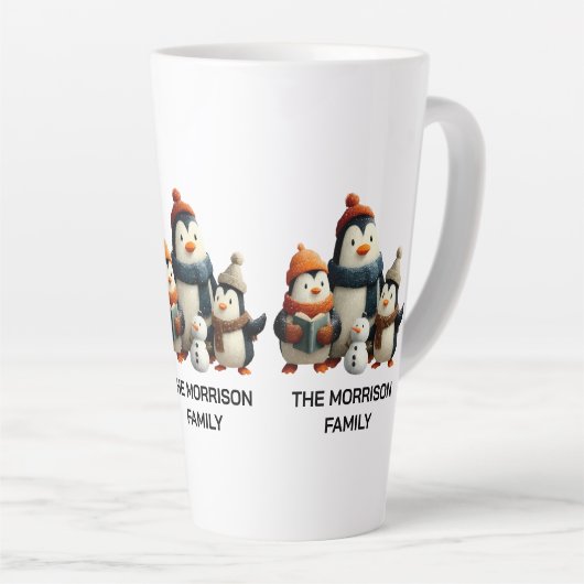 Winter Penguin Family with Snowman Latte Mok (Rechterhoek)